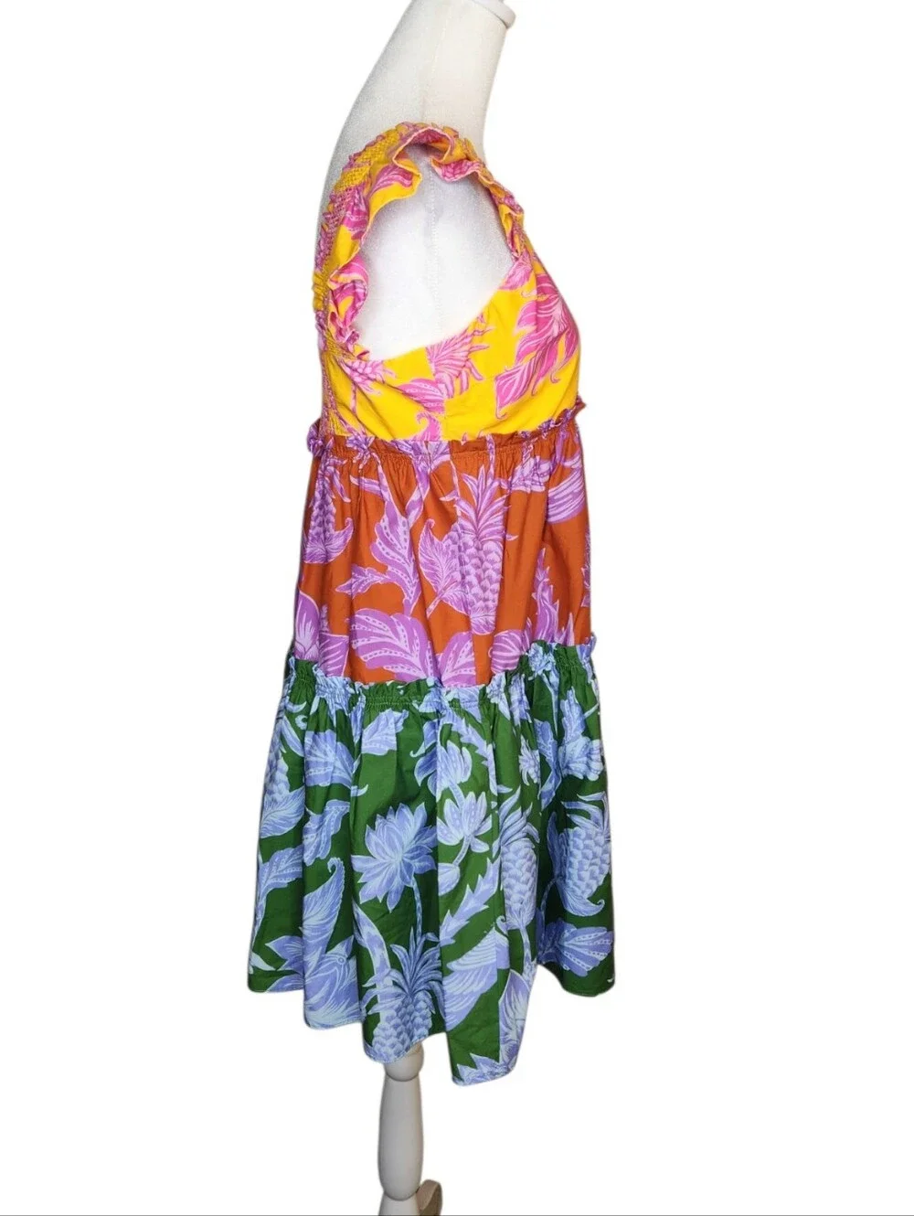 Farm Rio Tiered Tropical Printed Cotton Swing Mini Dress XS - Picture 2 of 8